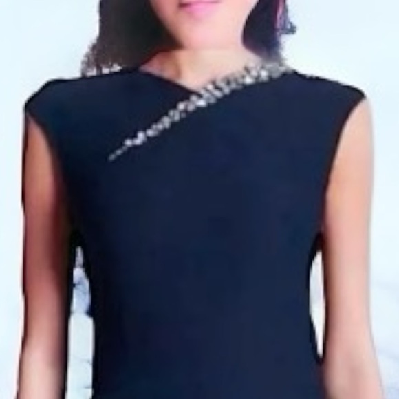 $159 London Dress Embellished Neck Bodycon Sheath 10 Large Black Jewel Shoulder - Picture 4 of 16